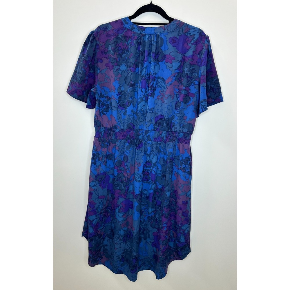 41 Hawthorn Smocked Waist V-Neck Midi Dress Floral Blue Purple SS Fit & Flare XL - Picture 8 of 11